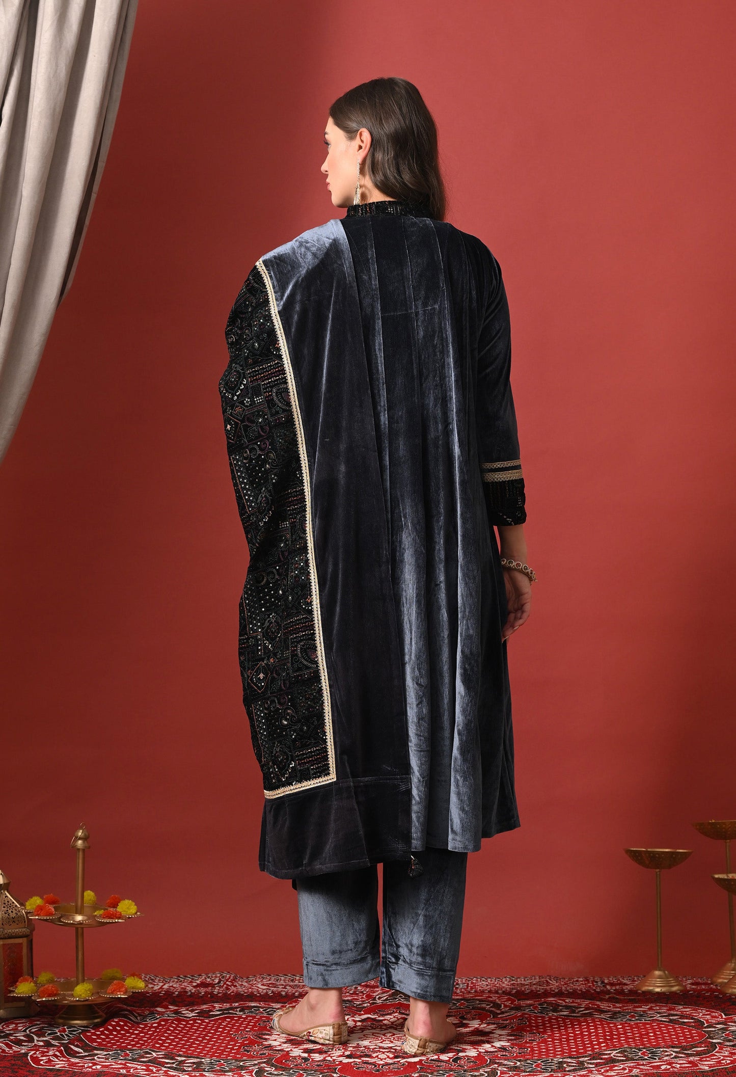 Midnight Royal Velvet Embellished Suit