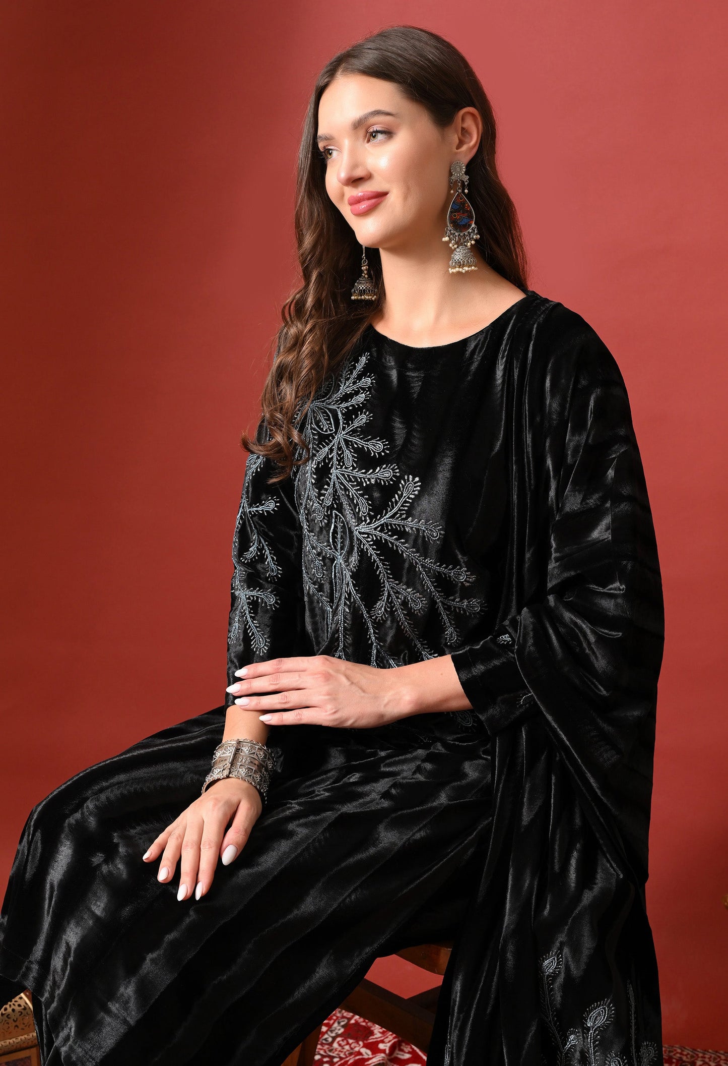 Elegant Black Velvet Embroidered Suit