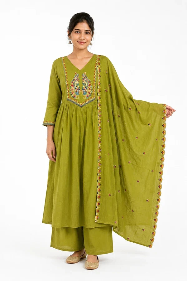 Peacock Grace Embroidered Kurta Set