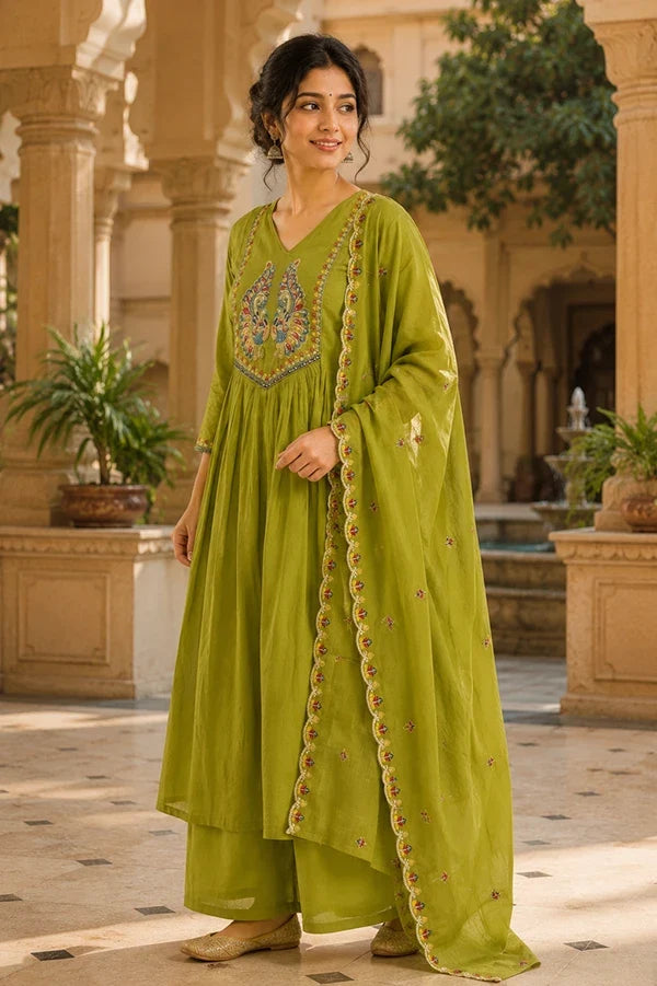 Peacock Grace Embroidered Kurta Set