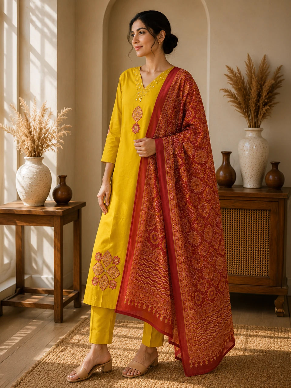 Sunlit Grace Embroidered Suit Set