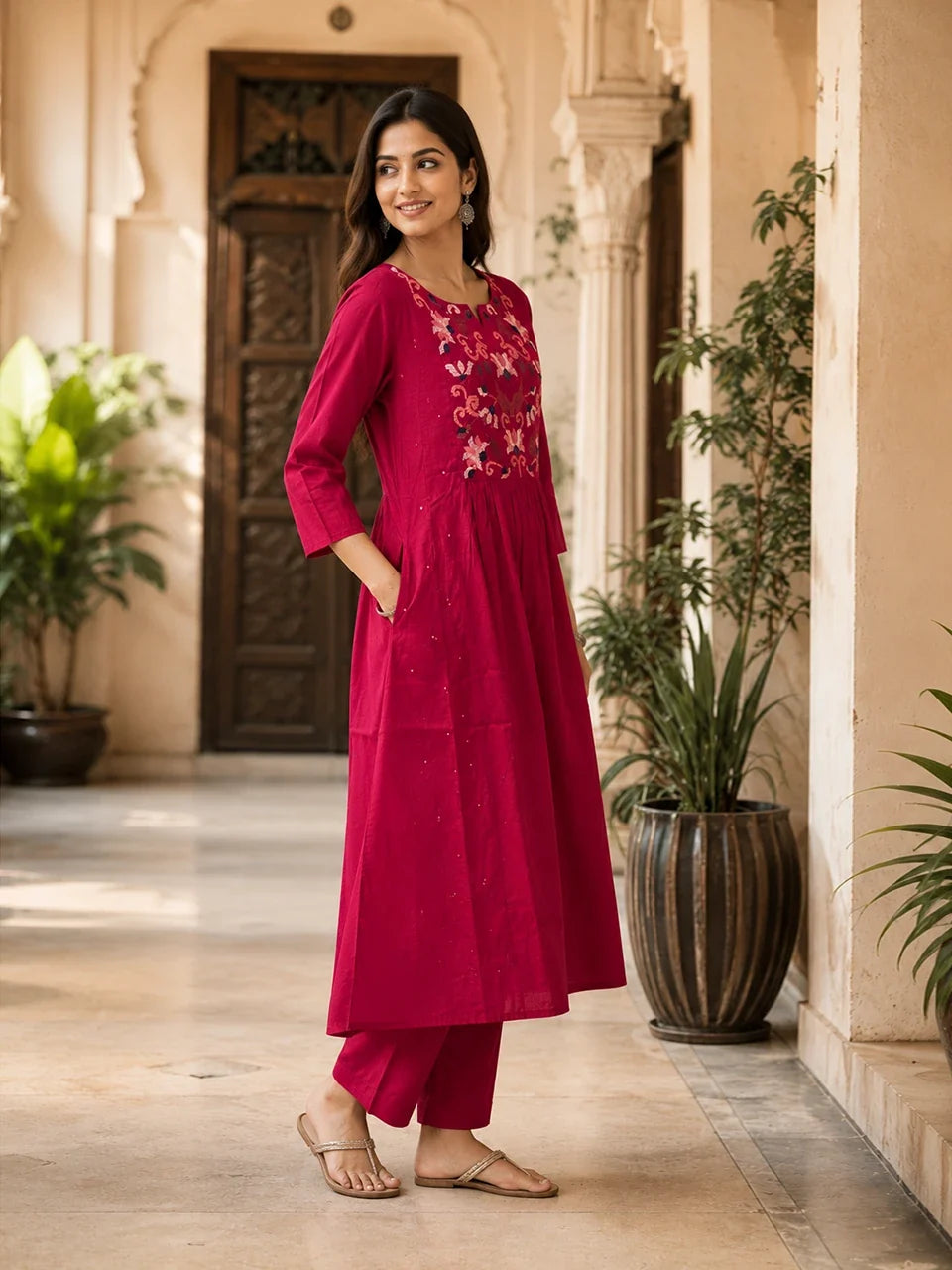 Ruby Bloom Embroidered Kurta Set