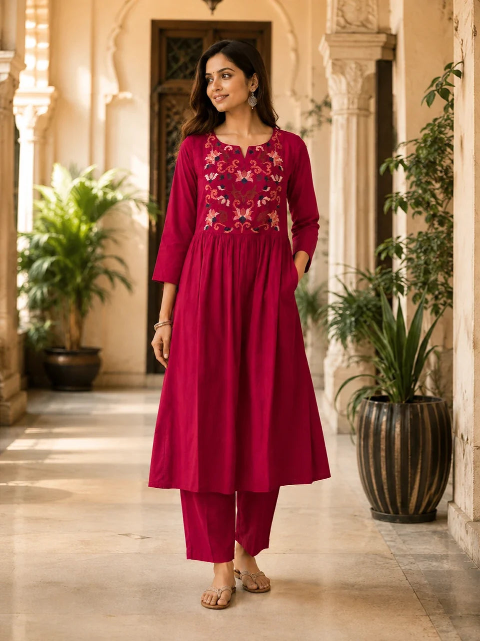Ruby Bloom Embroidered Kurta Set