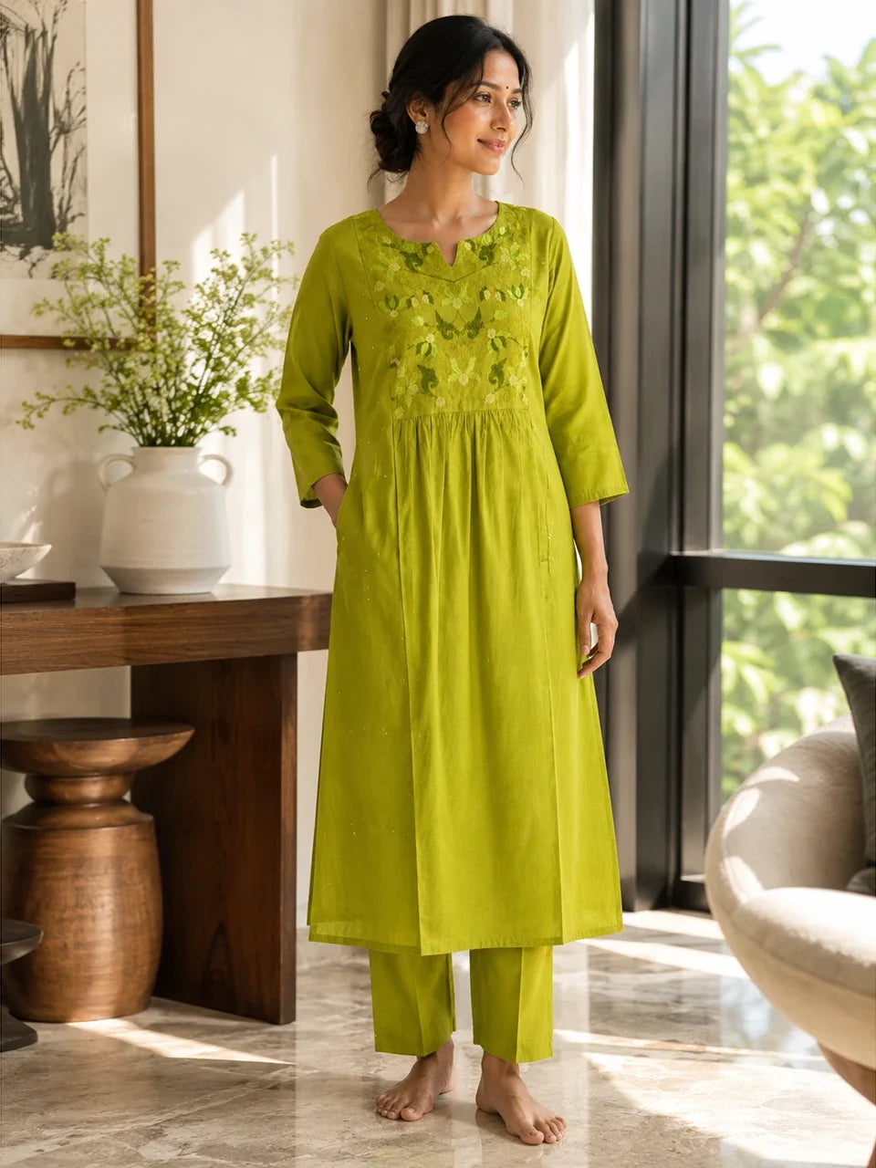 Olive Grace Embroidered Kurta Set