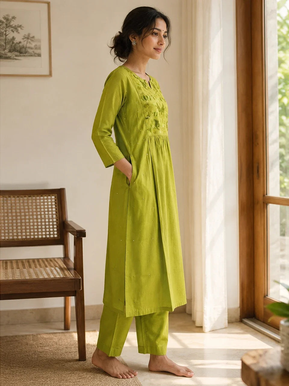 Olive Grace Embroidered Kurta Set