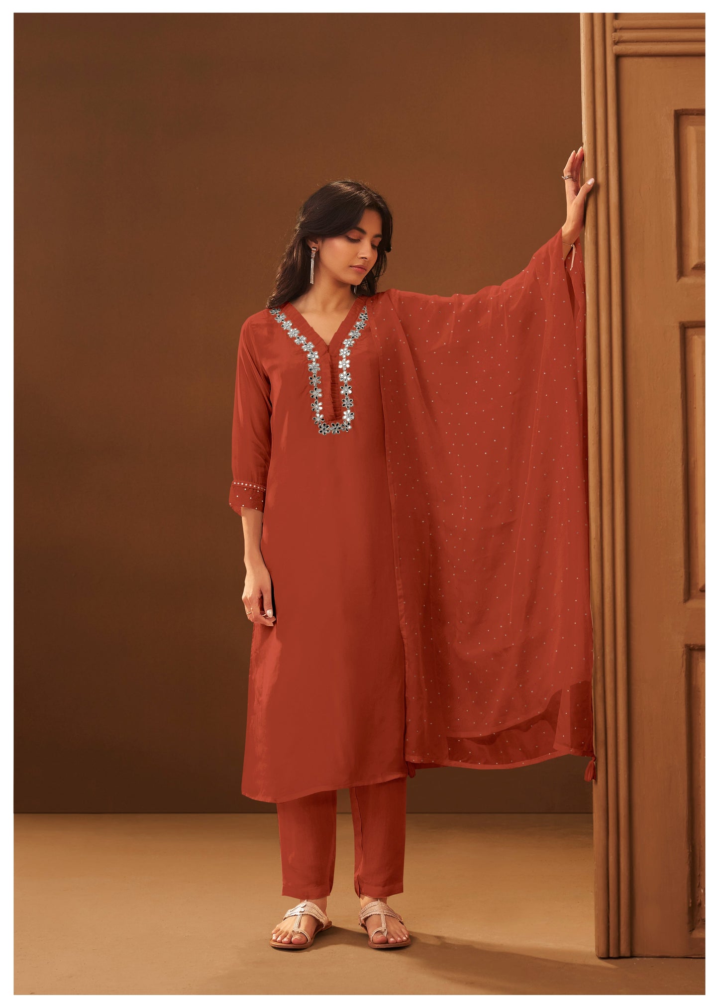 Rust Aura Mirror Kurta Set