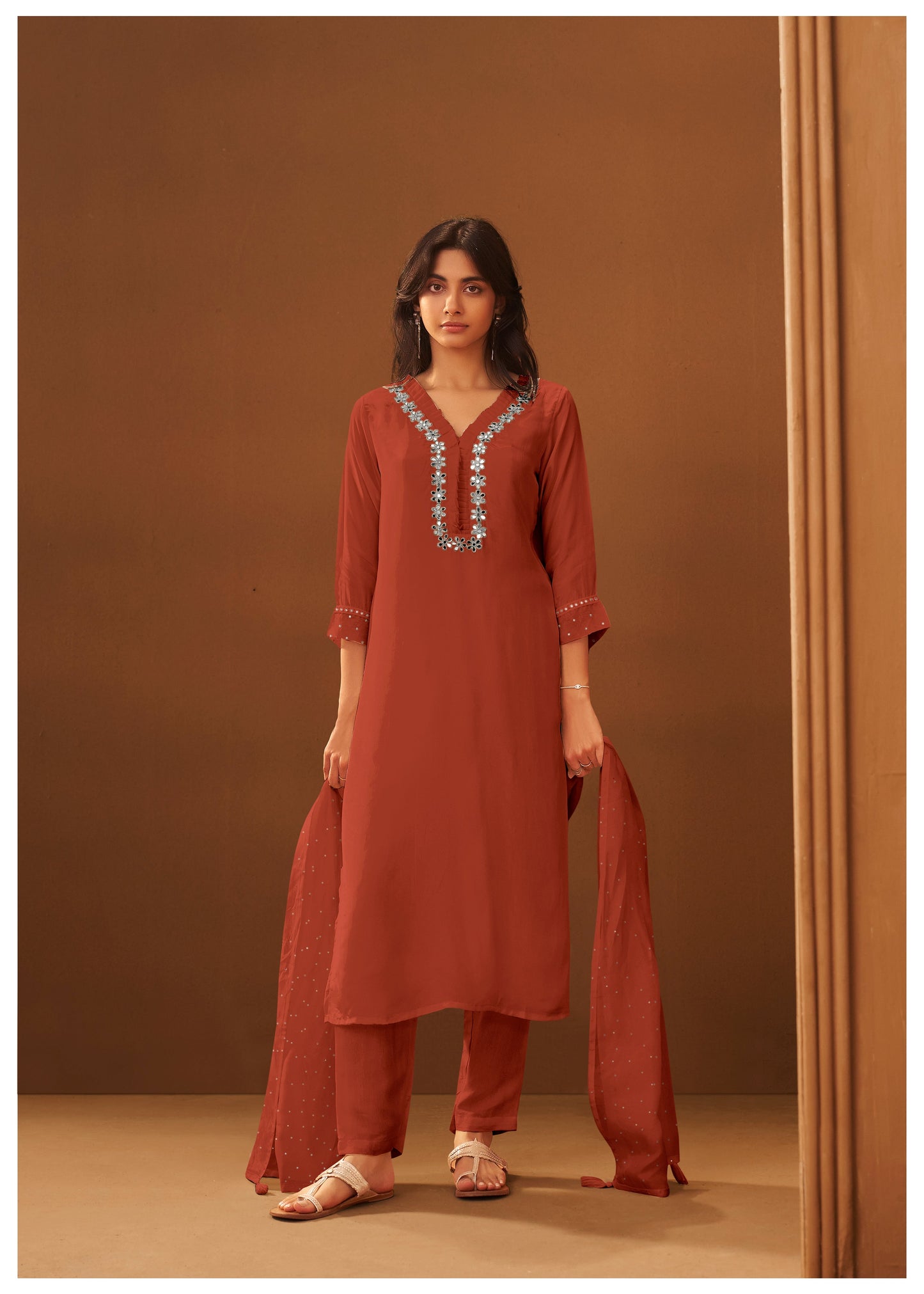 Rust Aura Mirror Kurta Set