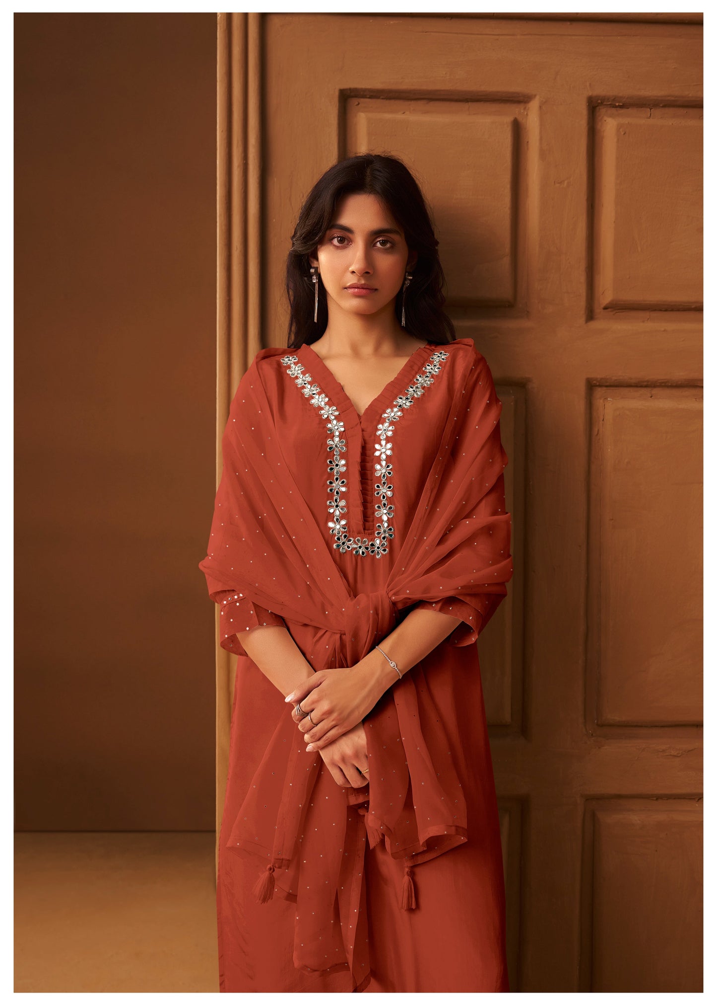 Rust Aura Mirror Kurta Set