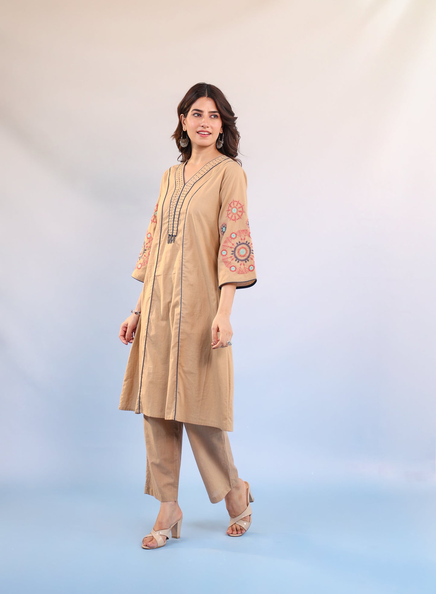 Noor Beige Embroidered Kurta Set