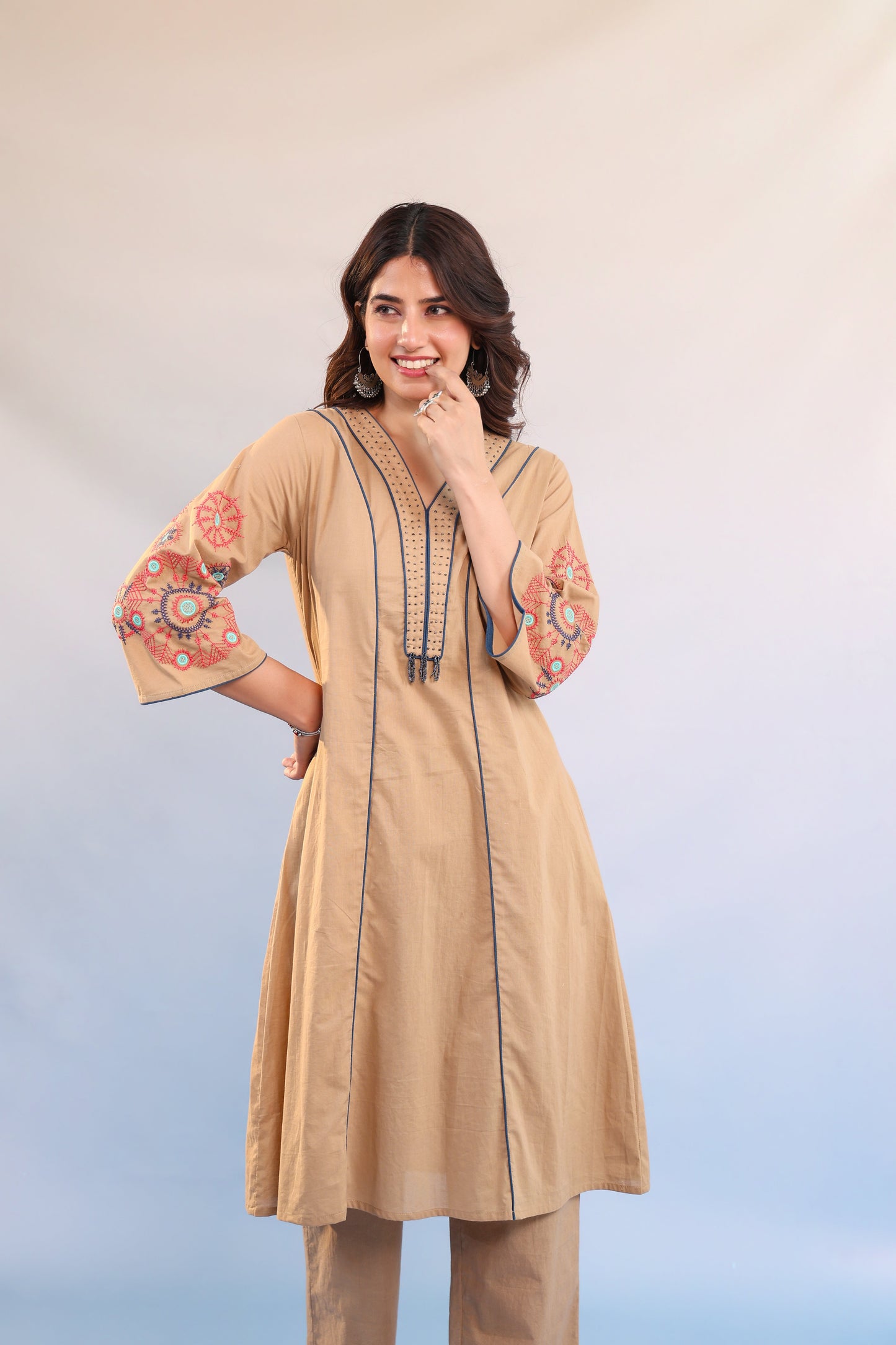 Noor Beige Embroidered Kurta Set