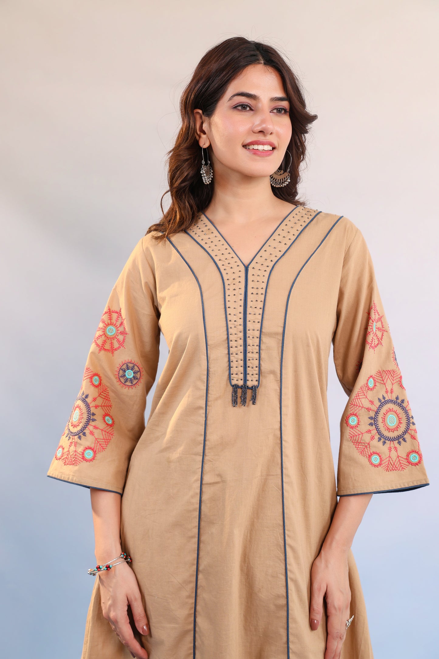 Noor Beige Embroidered Kurta Set