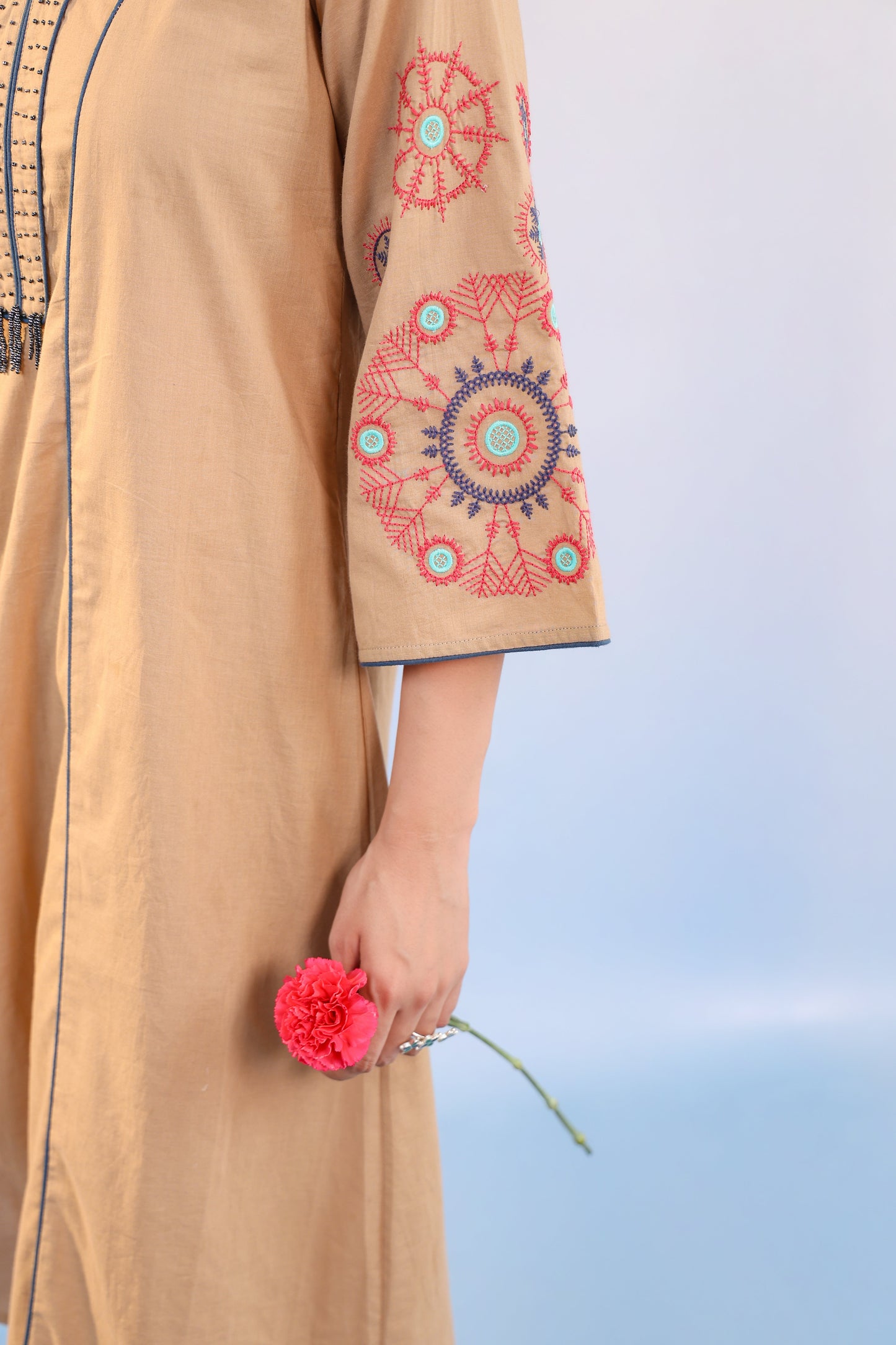 Noor Beige Embroidered Kurta Set