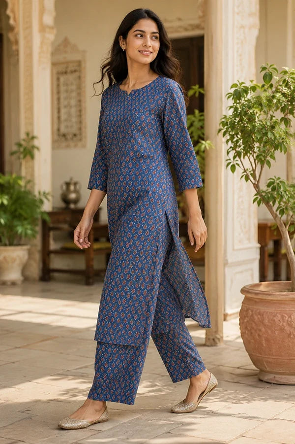 Indigo Blossom Printed Cotton Co-Ord Set