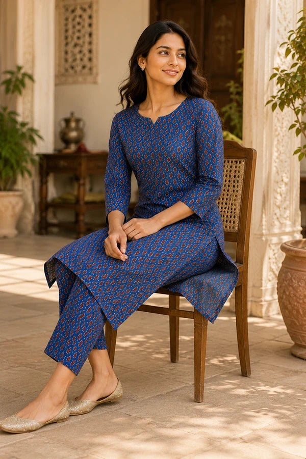Indigo Blossom Printed Cotton Co-Ord Set