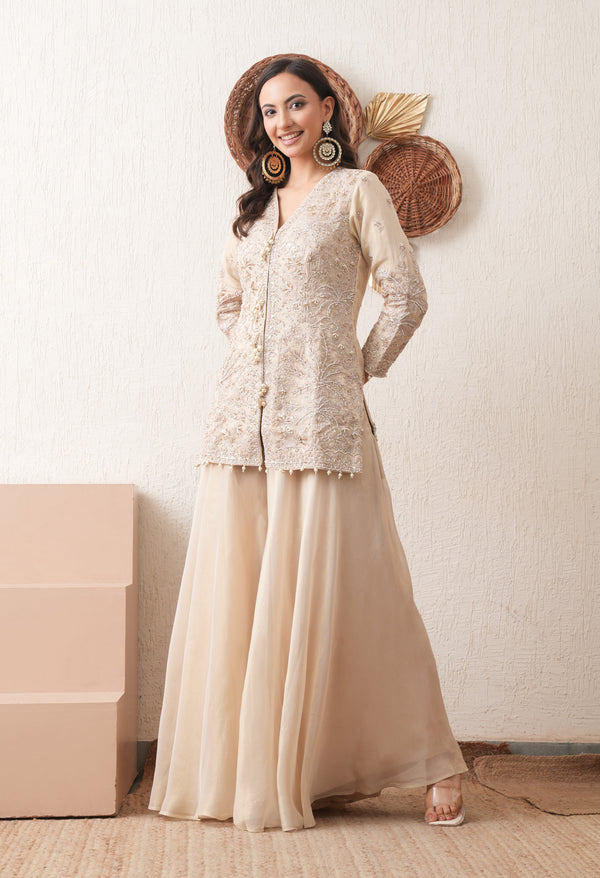 Golden Mirage Tissue Sharara Set