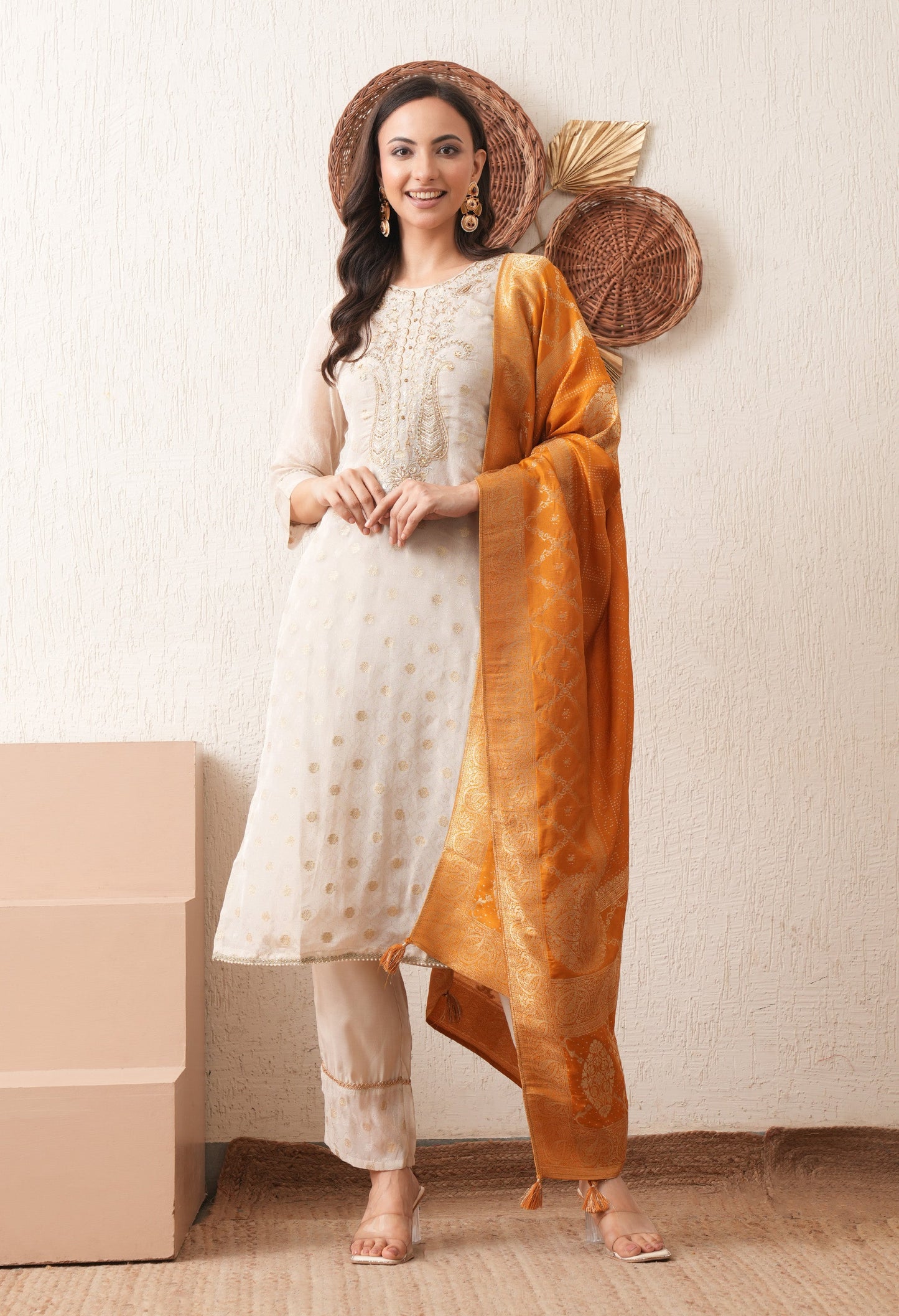 Beige Banarasi Zari Elegance Suit