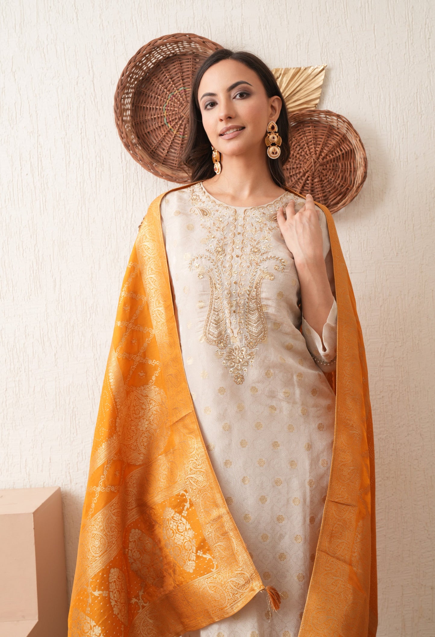 Beige Banarasi Zari Elegance Suit