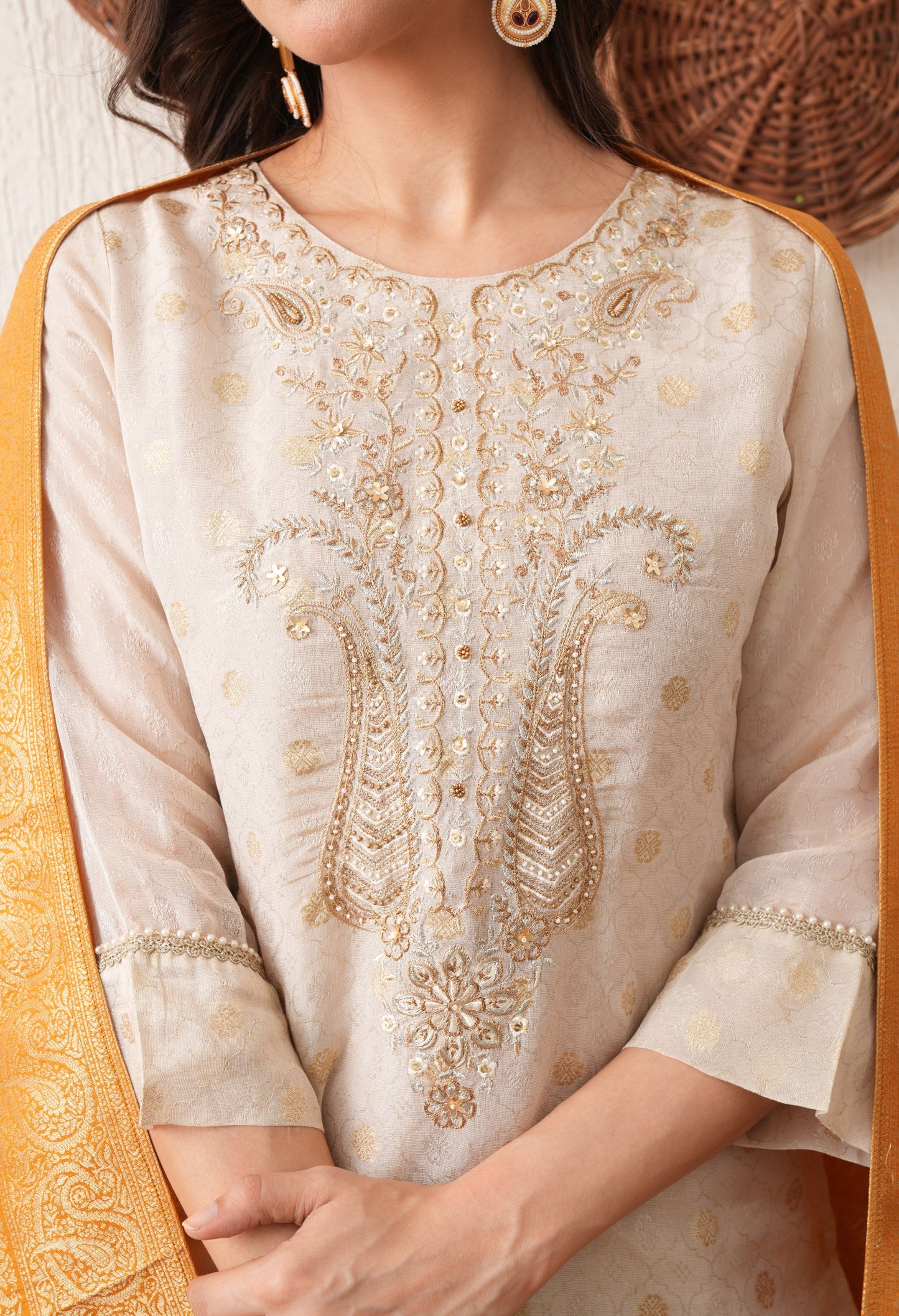 Beige Banarasi Zari Elegance Suit
