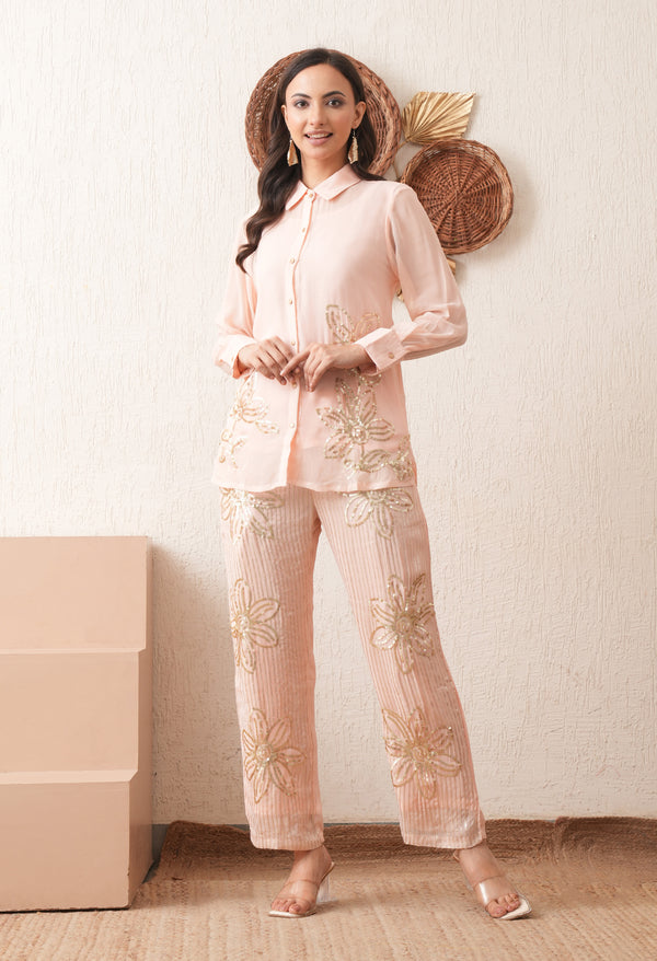 Peach Glimmer Georgette Co-ord Set