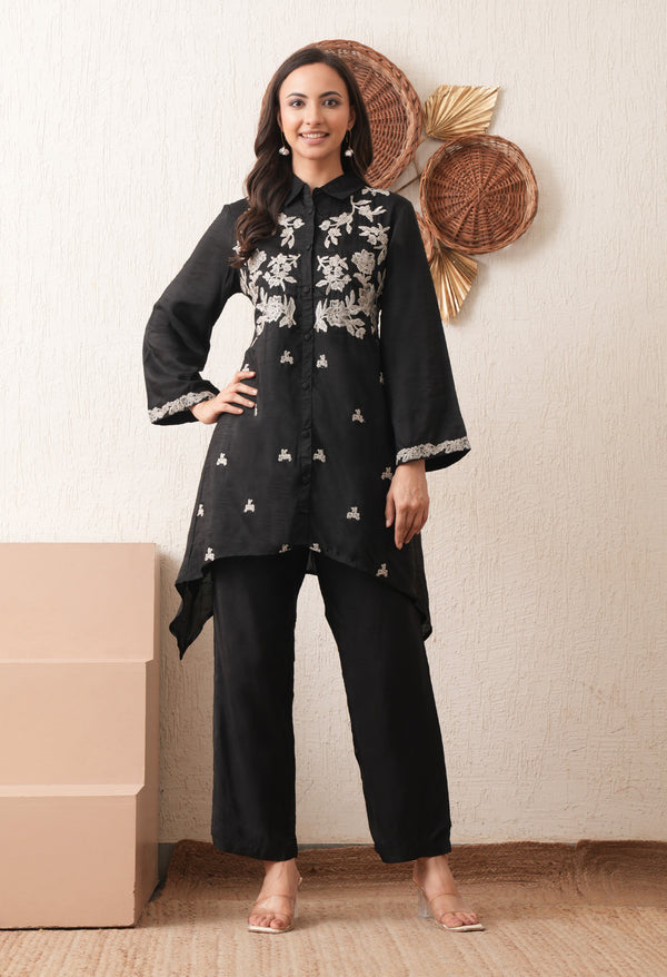 Midnight Grace Hi-Low Silk Co-ord Set