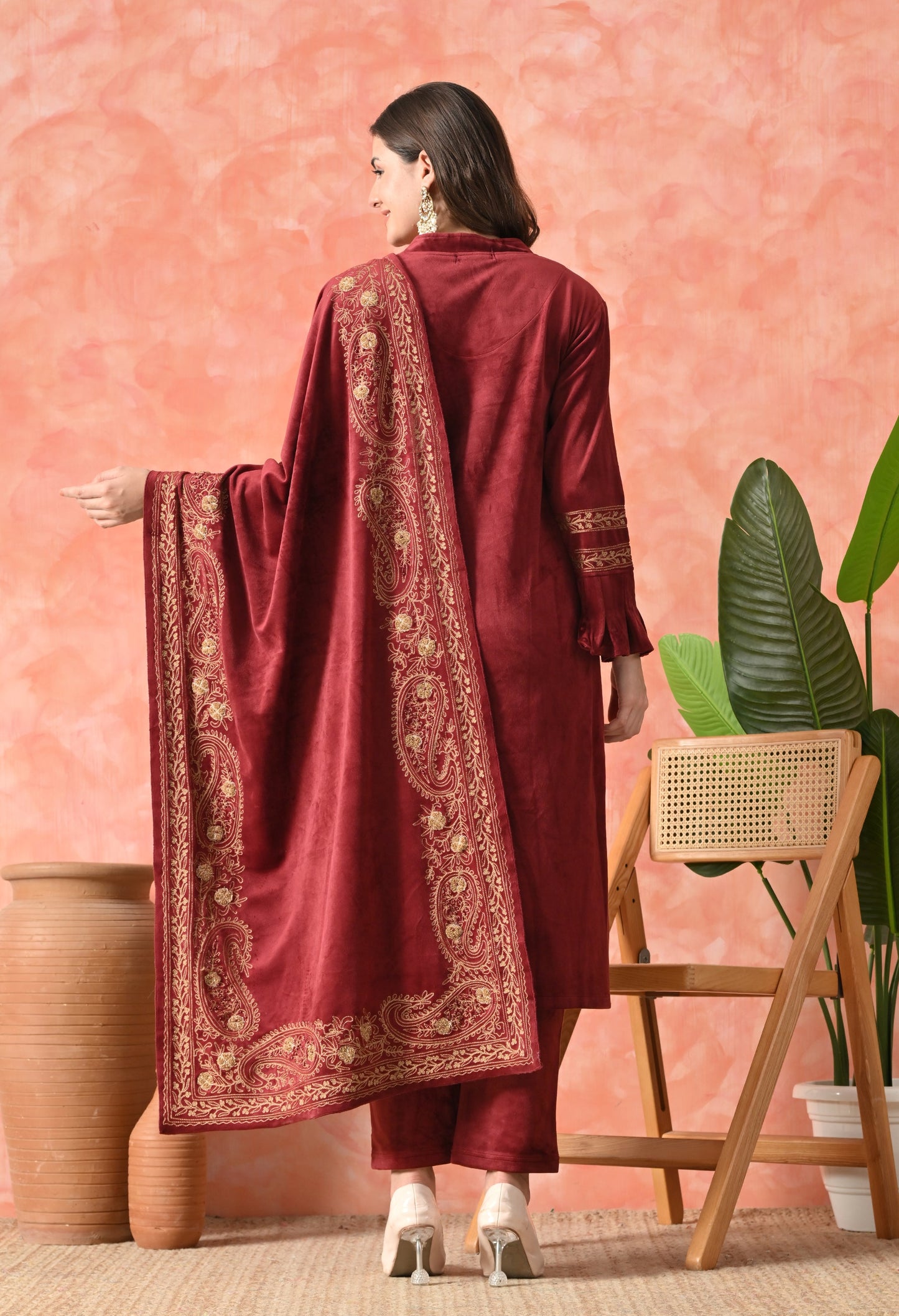 Elegant Off Red Velvet Charm Suit
