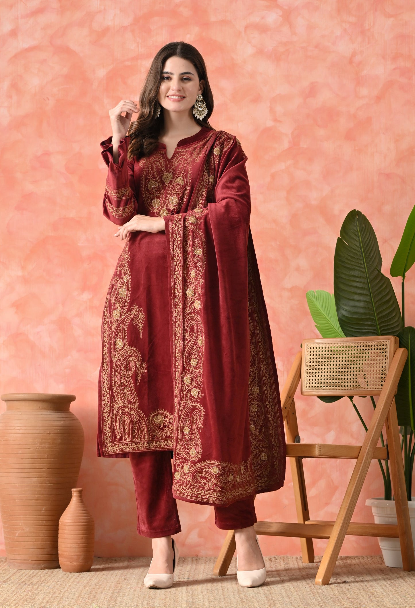Elegant Off Red Velvet Charm Suit