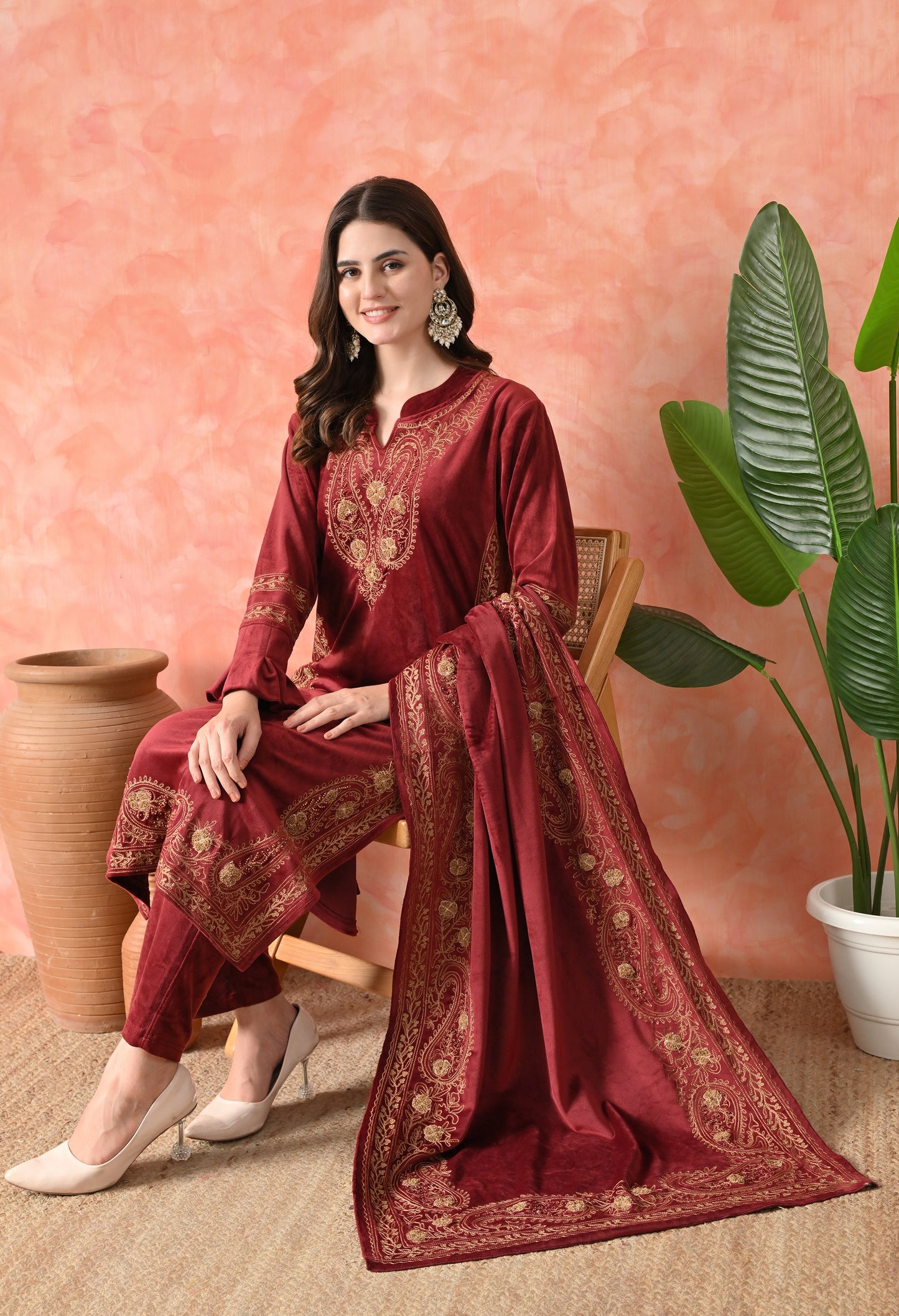 Elegant Off Red Velvet Charm Suit