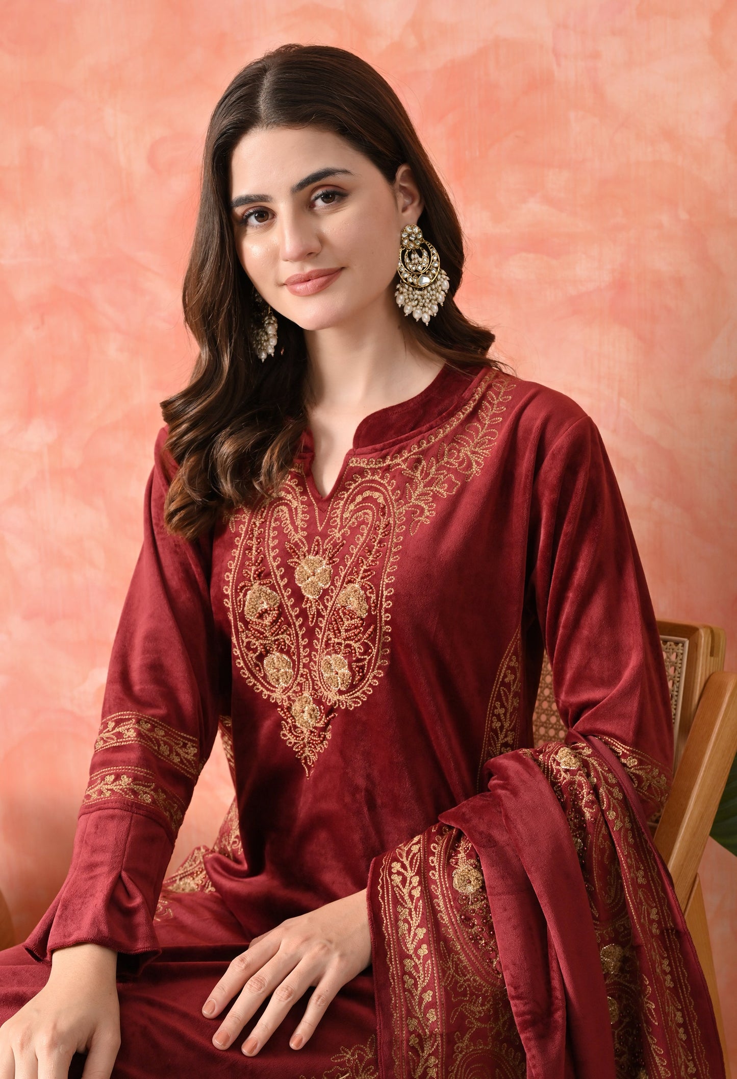 Elegant Off Red Velvet Charm Suit