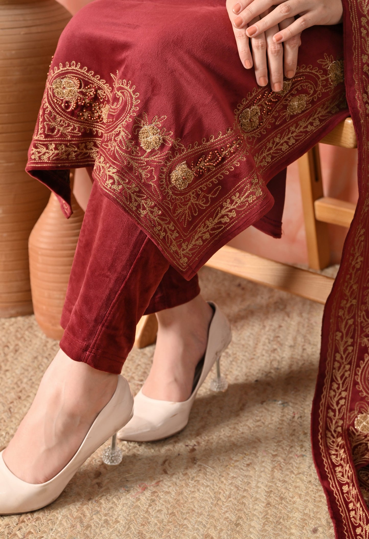 Elegant Off Red Velvet Charm Suit