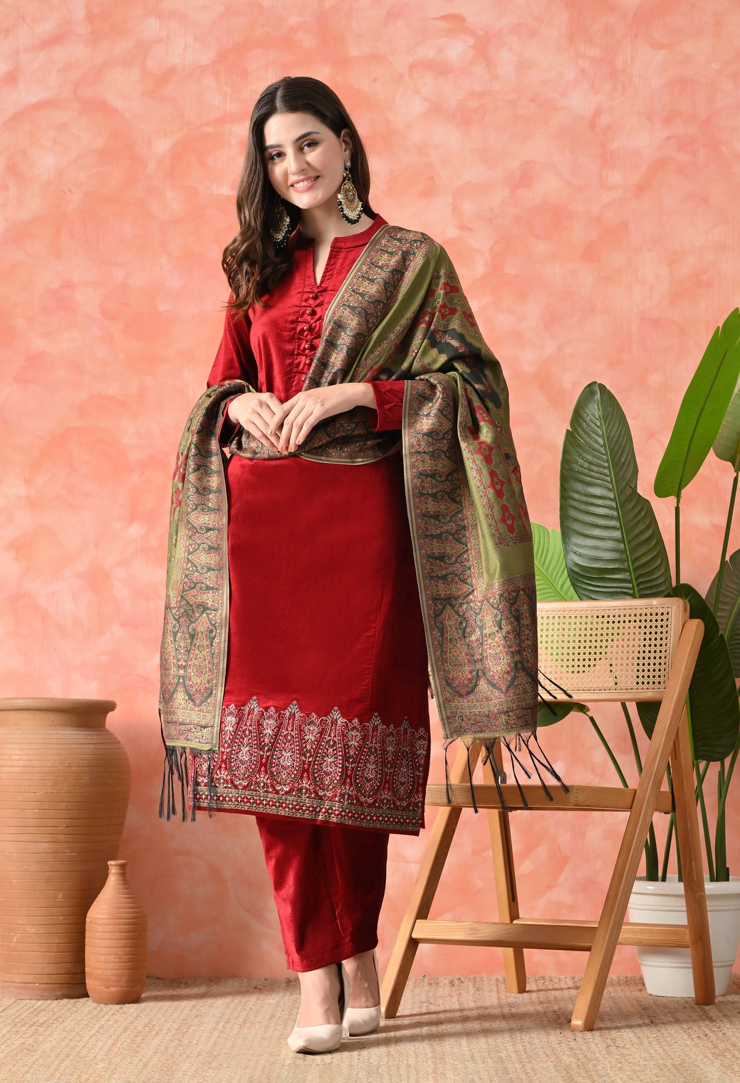 Elegant Red Velvet Grace Suit