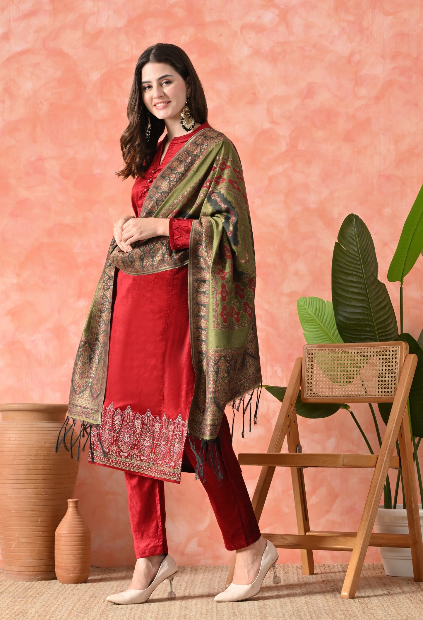 Elegant Red Velvet Grace Suit