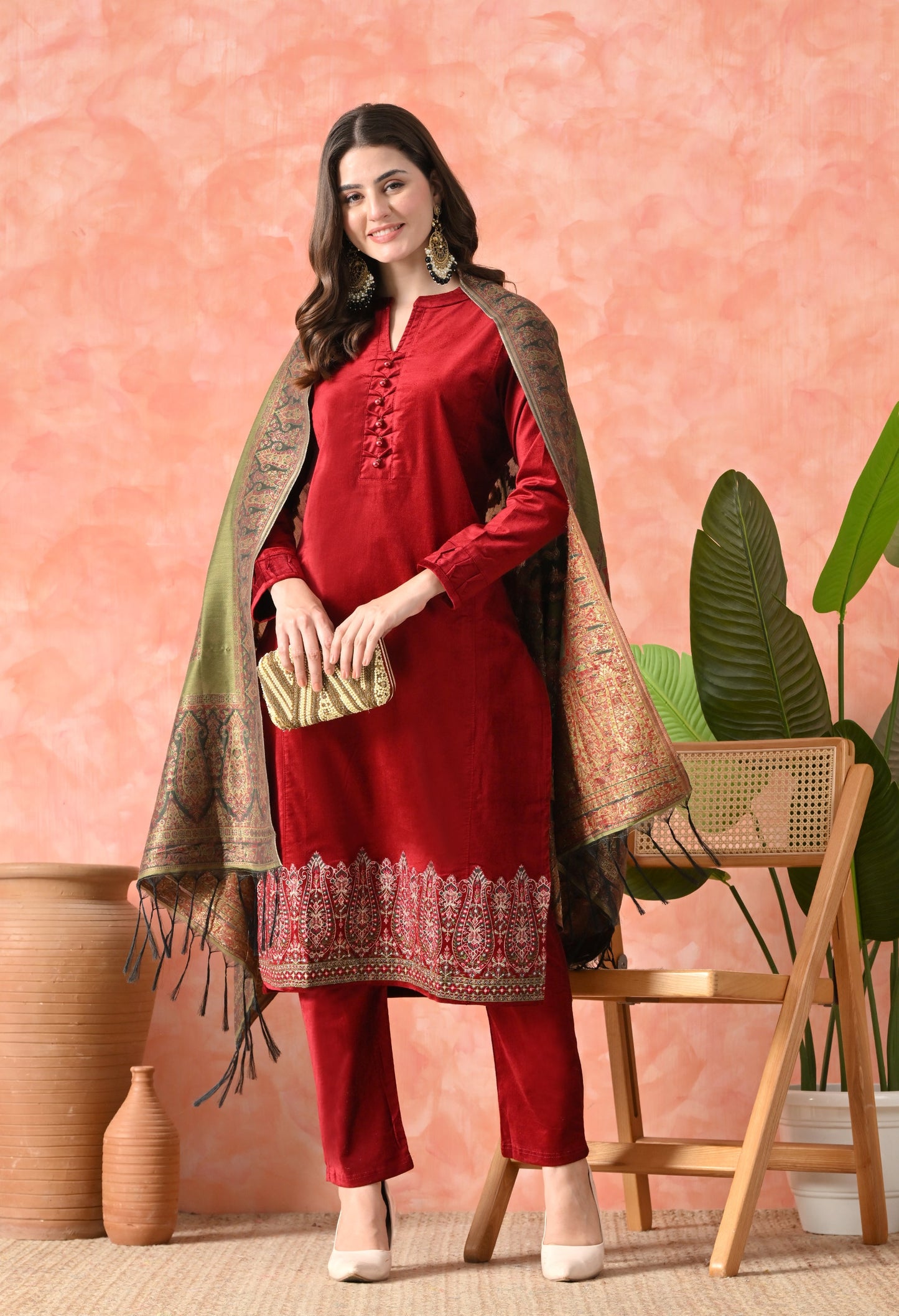 Elegant Red Velvet Grace Suit