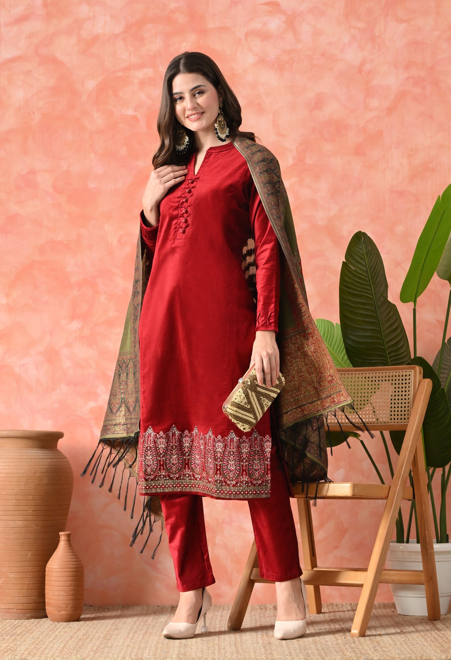 Elegant Red Velvet Grace Suit