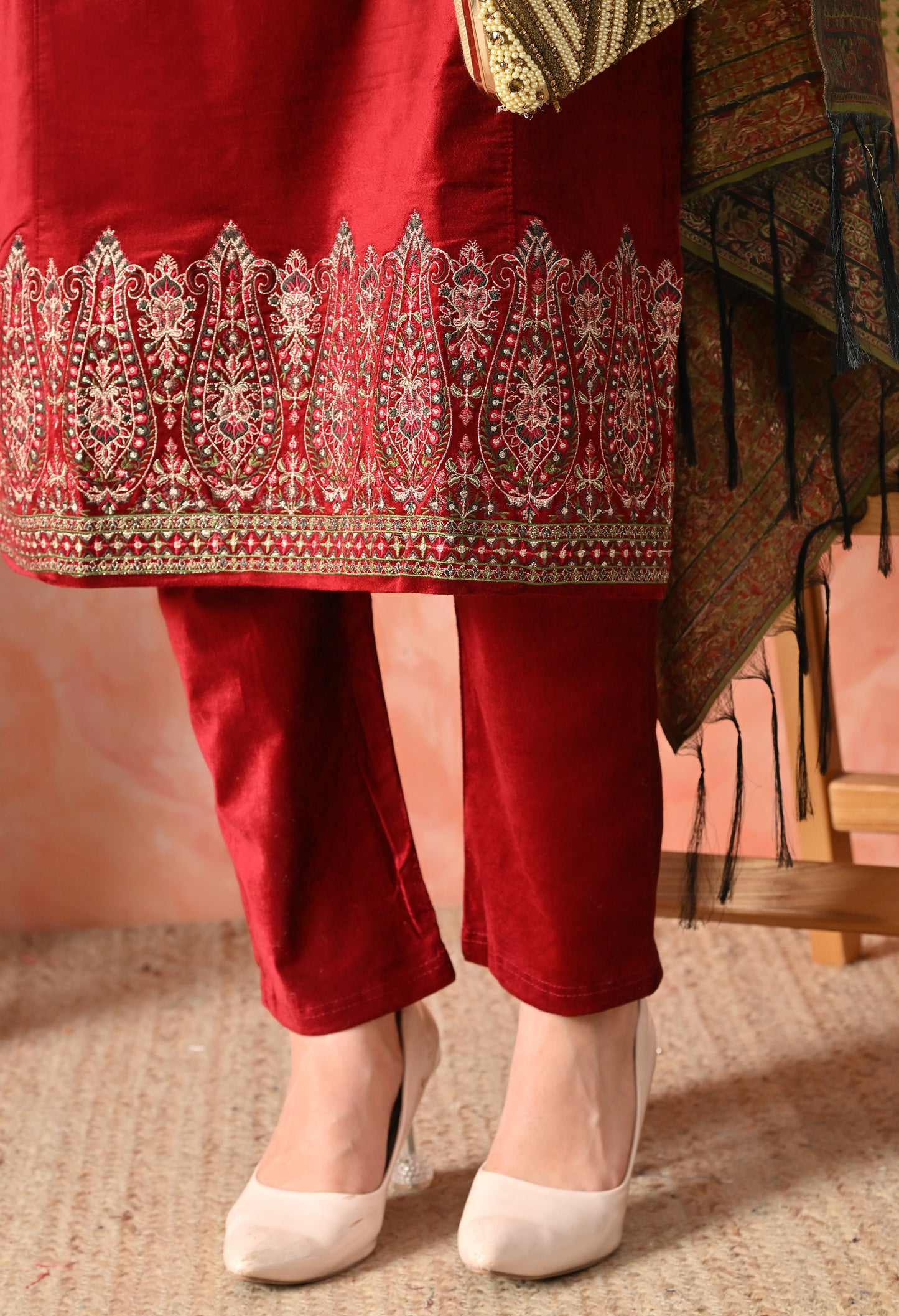 Elegant Red Velvet Grace Suit