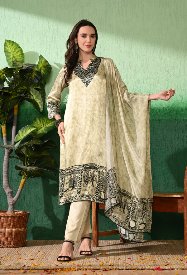 Light Green Floral Kurta Set For Woman