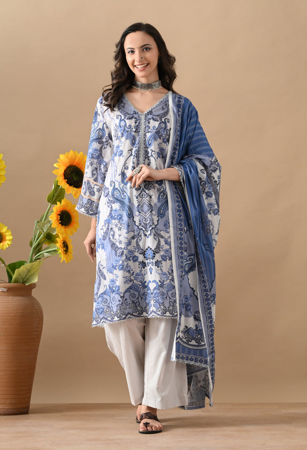 Graceful Blue Printed Elegance