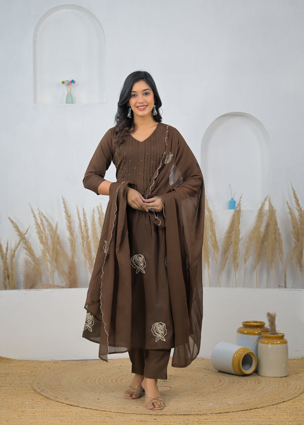 Cocoa Bloom A-Line Suit Set For Woman