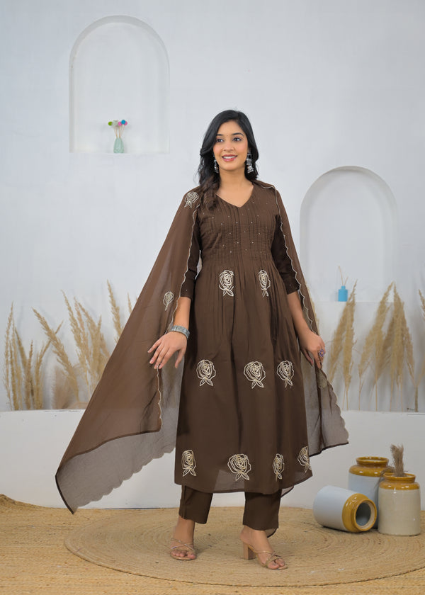 Cocoa Bloom A-Line Suit Set For woman