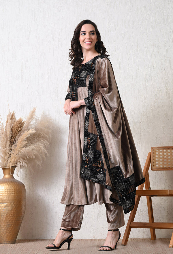 Bronze Whisper Velvet Suit Set For Woman