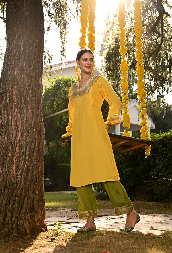 Bright Yellow Pakistani Kurta Set Elegance