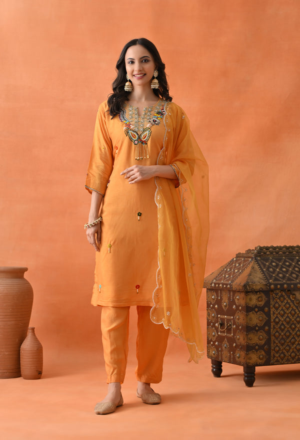 Yellow Pearl Zari Party Suit