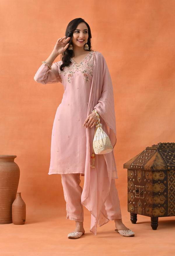 Pastel Pink Pearl Glow Suit For Woman