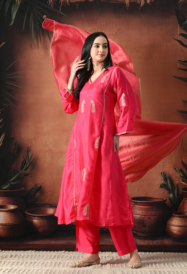 Magenta Noor A-Line Suit Set For Woman
