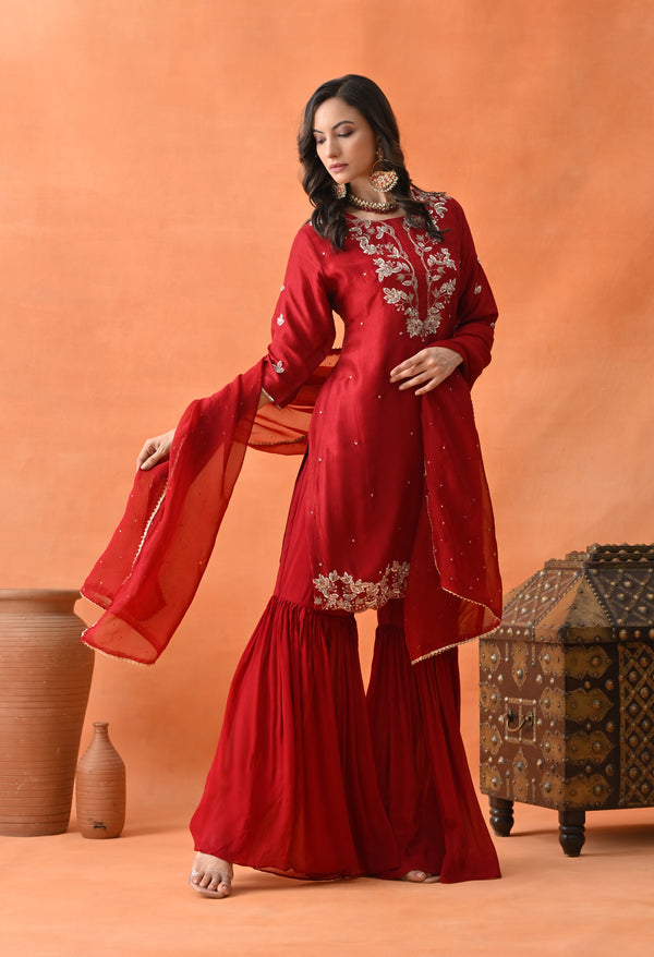 Sparkling Red Garara Suit Set