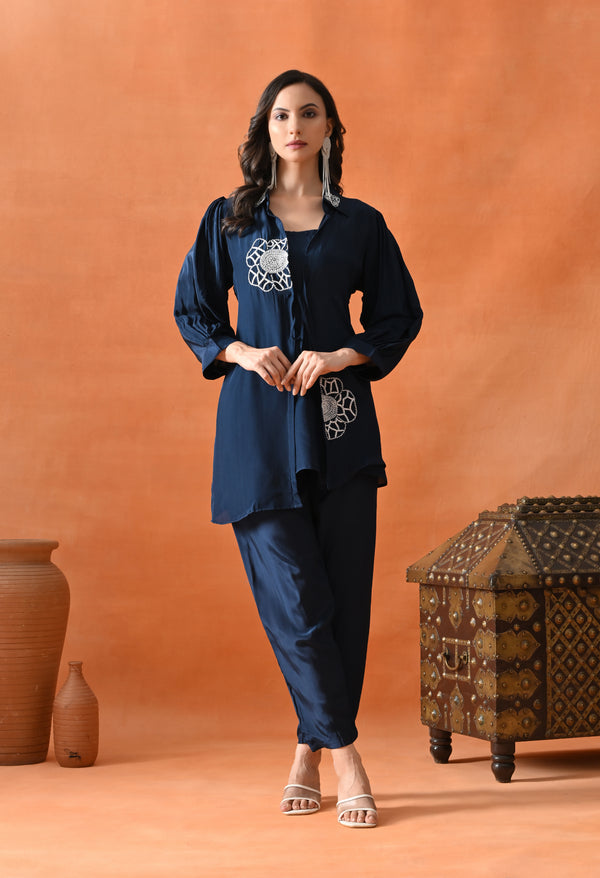 Blue Pearl Spaghetti Knot Co-ord For Woman