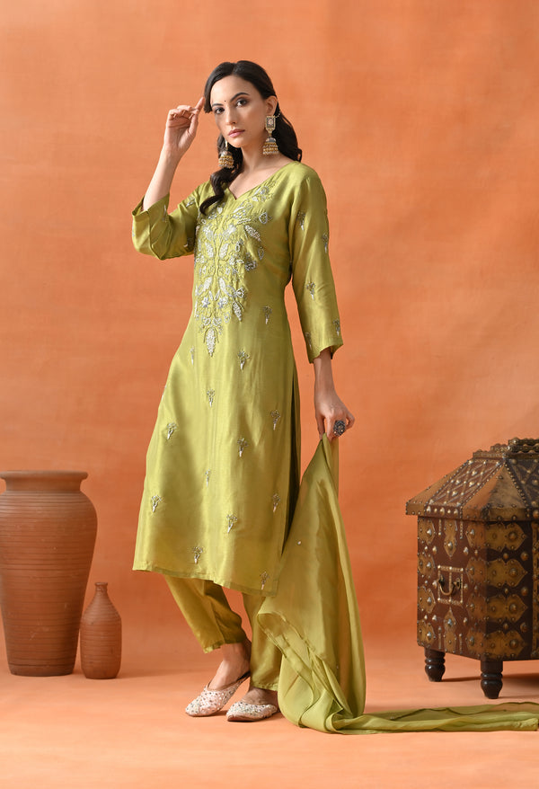 Green Silk Party Wear