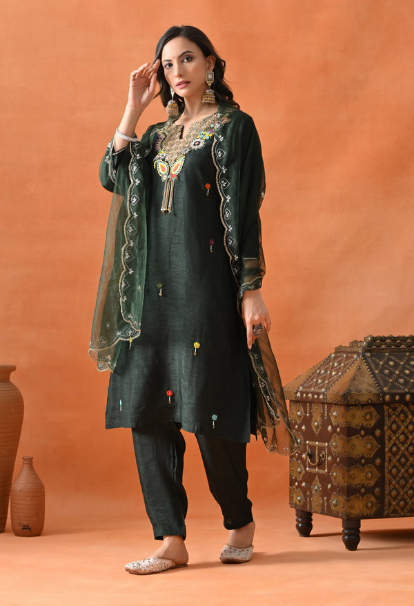 Bottle Green Silk Elegance