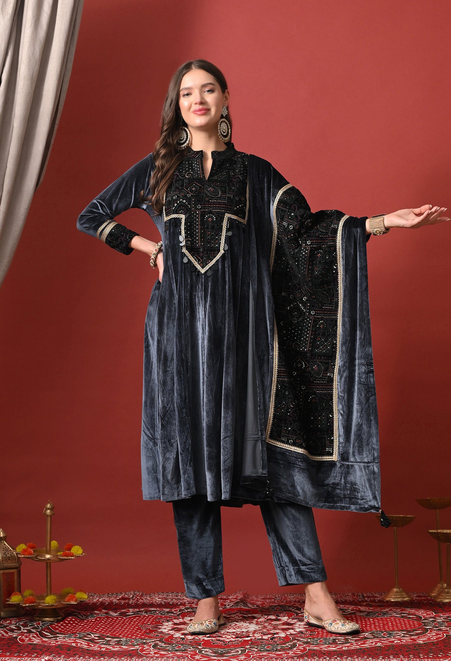 Midnight Royal Velvet Embellished Suit