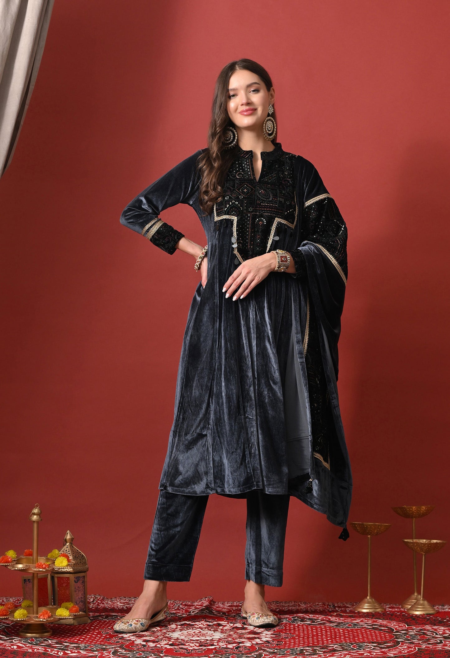 Midnight Royal Velvet Embellished Suit