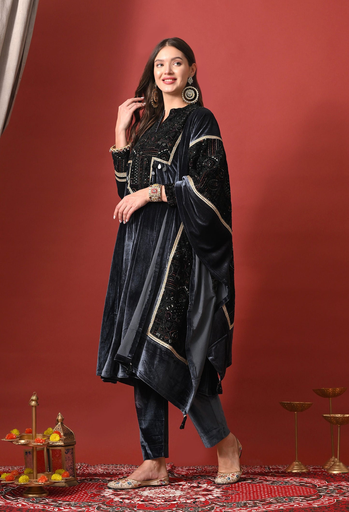 Midnight Royal Velvet Embellished Suit